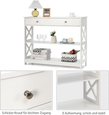 Консольний столик COSTWAY з шухлядою, 3 ящики, білий, 100x30x80 см