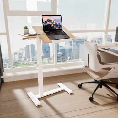 Регульований столик для ноутбука ETHU: мобільний, багатофункціональний, з нахиленою поверхнею, на колесах, для офісу та дому (дуб, коричневий)