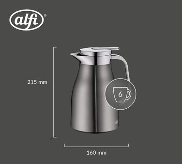 Термос Alfi SKYLINE 650ml Cool Grey Mat з нержавіючої сталі з скляним вкладишем, з кришкою-поворотом та зручною кнопкою, ергономічна ручка, для кави, 650 мл