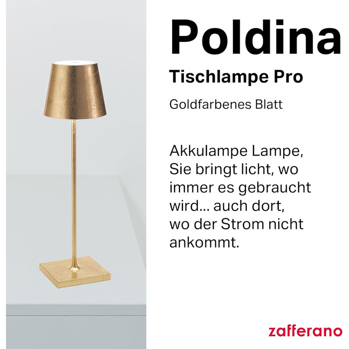 Zafferano Poldina Pro: Бездротова LED-лампа з регулюванням, 38 см, золото, диммер
