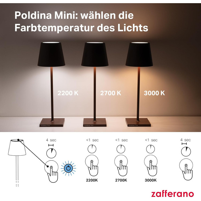 Zafferano Poldina Pro Mini - Бездротова LED-лампа для дому та вулиці, біла, з регулюванням яскравості, 30 см