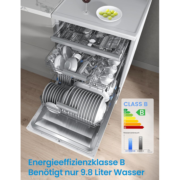 Посудомийна машина Midea SV 5.14K10C, 45 см, 10 комплектів, вбудована, з Wi-Fi, 8 програм, 44 дБ, автоматичне відкриття дверцят, таймер затримки 0-24 год, Inox