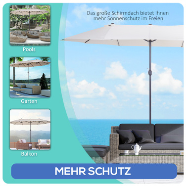 Outsunny Parasol Garden Parasol Market Parasol Double Parasol Патіо Парасолька з ручною рукояткою Бежева Овал 455 x 270 x 240 см