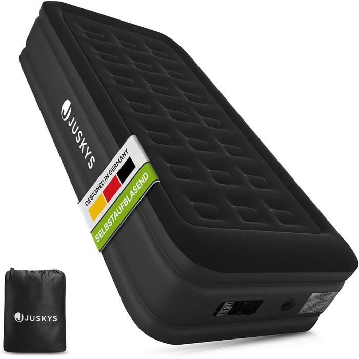 Надувний матрац Juskys самонадувний 150x200 см - 2-х місний з вбудованим насосом - ідеальний для гостей або кемпінгу - водонепроникний, блакитно-білий (чорний, одинарний)