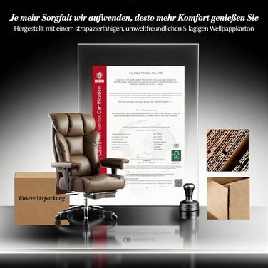 Офісний стілець Efomao XXL 200 кг з підставкою для ніг, штучна шкіра, висока спинка, регульовані підлокітники, підтримка попереку, сірий. Для дому та офісу