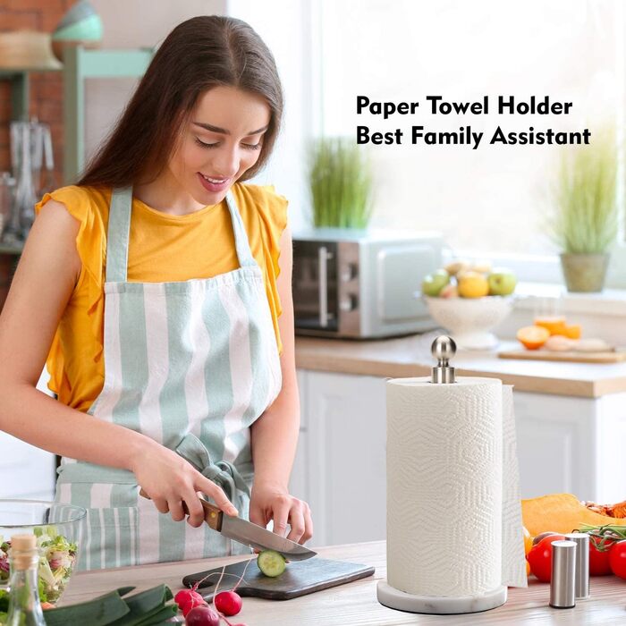 Тримач для паперових рушників на стільницю з обтяженою основою з мармуру, матовий нікель