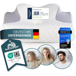Ортопедична подушка Nachtengel – ергономічна подушка для шиї з Memory Foam, проти хропіння, підтримка шиї для тих, хто спить на спині, животі та боці, біла та сіра
