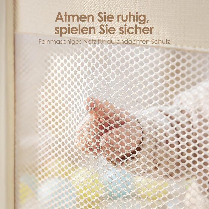 Манеж дитячий Fodoss бежевий 120x120 см для немовлят та малюків, сітчастий, безпечний для дому