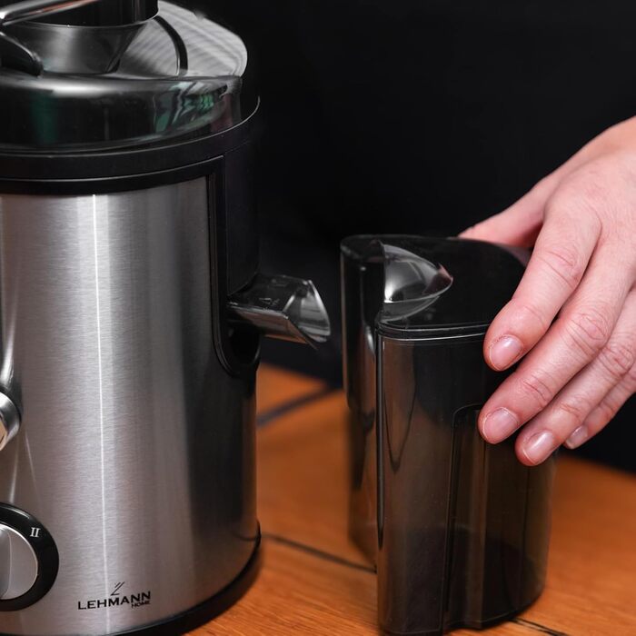 Електрична соковитискачка Lehmann: соковиті напої з овочів та фруктів, 2 швидкості, нержавіюча сталь, 1,5л контейнер для жмиху, 450мл контейнер для соку