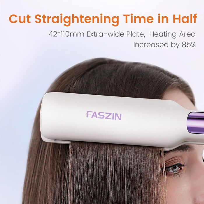 Професійний випрямляч для волосся Faszin, титанові пластини шириною 42 мм з функцією негативних іонів, швидке нагрівання 30 секунд, відображення температури в реальному часі, 11 регульованих рівнів температури (130-230C) Білий-1