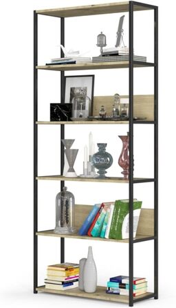 Стелаж AKORD з 6 полицями, 50 см, індустріальний стиль | Дерево/Метал | 192 x 80 x 32 см