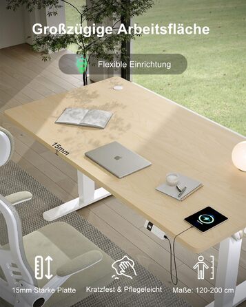 Регульований стіл Devoko 200x80 см з USB-C, електричний, для дому та офісу, білий (200 x 80 см, дуб)