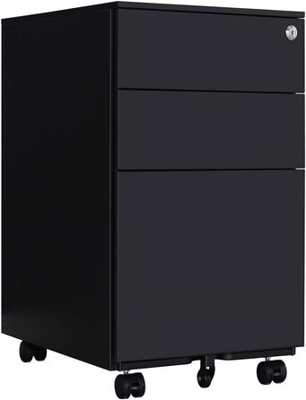 Шафа для документів, офісна шафа з 3 висувними ящиками, коліщатками, анти-перекидання, 50x39x60 см (Чорний)