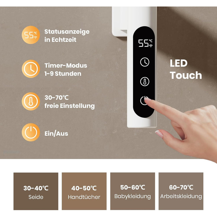 Електричний сушильник для рушників EMKE 180° з полицею, Wi-Fi, 120W, 760x450 мм, білий
