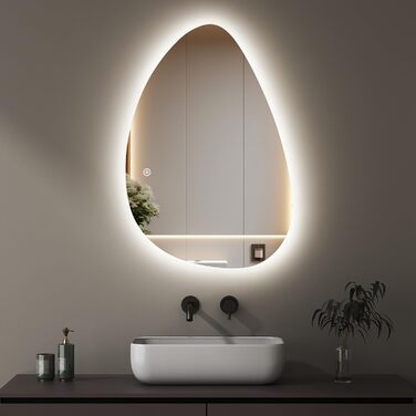 Асиметричне дзеркало для ванної кімнати Boromal з підсвічуванням 80x80 см, LED, сенсорний вимикач, 3 кольори, регулювання яскравості