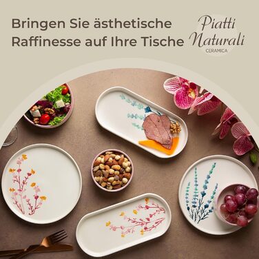 Набір посуду Piatti Naturali 6 персон для сніданку - набір тарілок з 14 предметів, обідній сервіз, комбіноване обслуговування, тарілка для торта, можна мити в посудомийній машині - Квіти Набір 14 предметів - Квіти