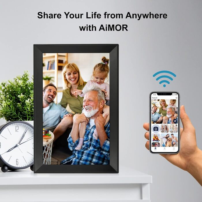 Цифровий фоторамка 15.6 дюймів 32GB WiFi, IPS Touchscreen, Автоматичне обертання, Чорний F156