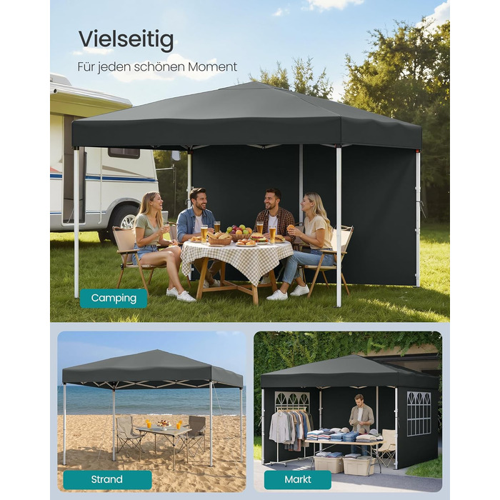 Павільйон SONGMICS 3x3 м, садовий, для відпочинку та заходів, з 4 боковинами (темно-сірий)