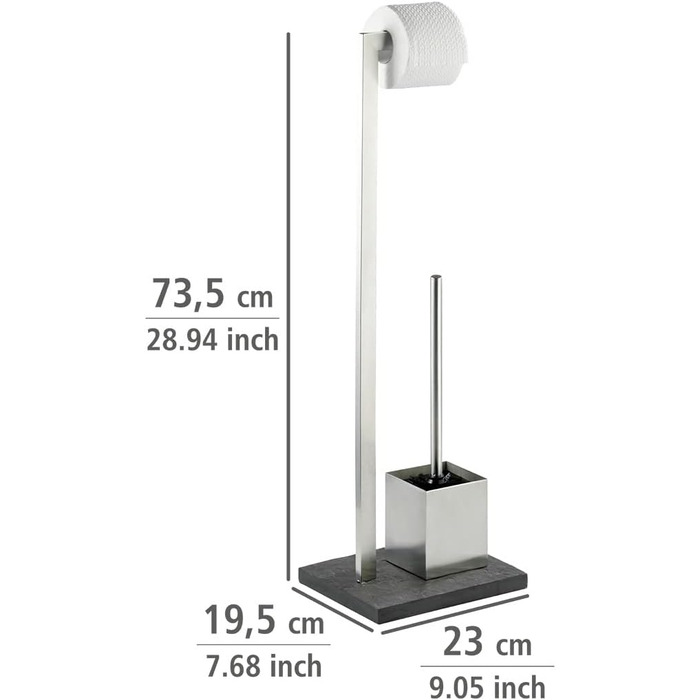 Набір для стоячого унітазу WENKO Slate-Rock, підставка для туалетного паперу та щітки, тримач туалетного рулону у вигляді сланцю, тримач рулону в комплекті зі щіткою, нержавіюча сталь, антрацит