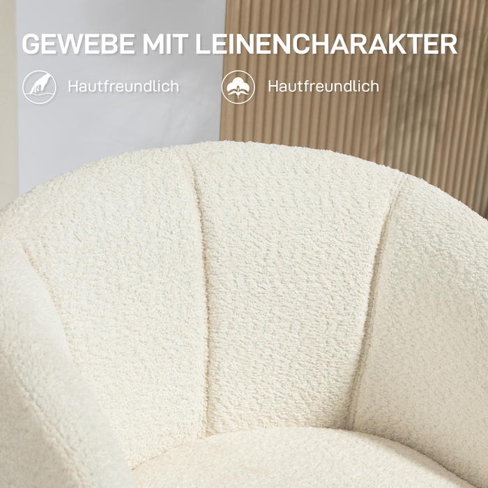 Крісло-шезлонг з м'яким сидінням, обертове, з затишним покриттям, до 120 кг, кремово-біле