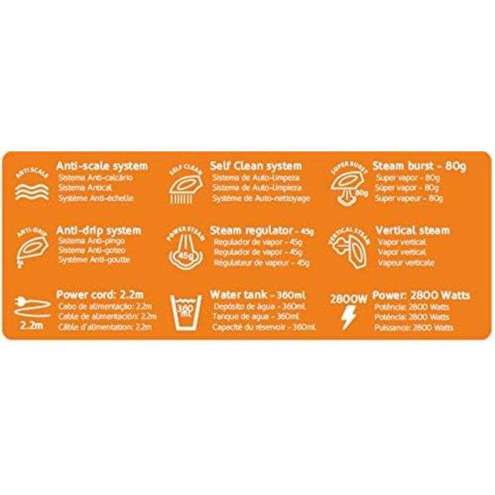 Праска HAEGER Ultra STEAM 2800W з керамічним нагрівачем, антикапілярною системою, захистом від накипу та самоочищенням. Нержавіюча сталь.