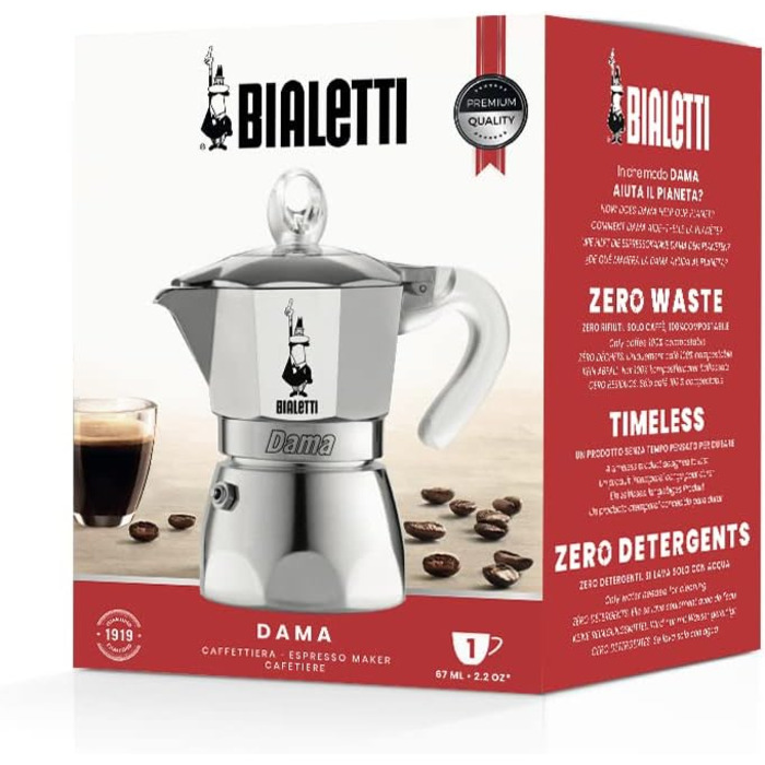 Кавоварка Bialetti DAMA Pure Ice, 1 чашка, 67 мл, алюміній (не підходить для індукції)