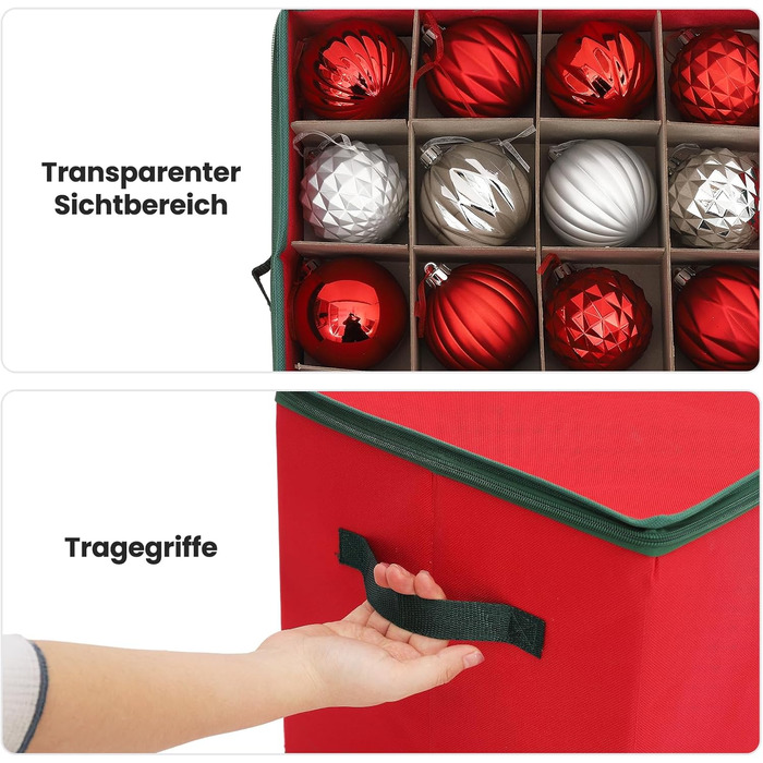 SALCAR Коробка для зберігання новорічних прикрас з відділеннями, 64 шт, червона