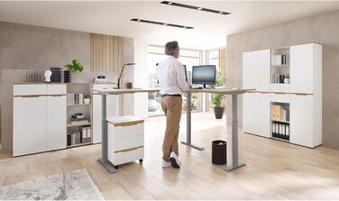 Роликовий контейнер Stella Trading Memphis – білий з імітацією дуба Artisan, 45 x 66 x 55 см – мобільний офісний шафчик з шухлядами