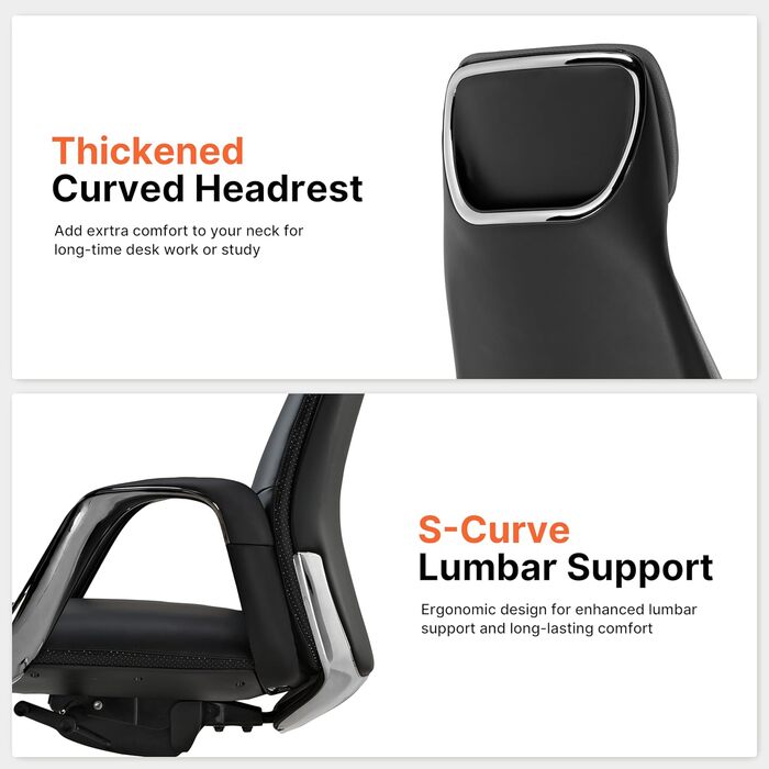 Крісло офісне EUREKA ERGONOMIC з шкіри, чорне: регульоване, ергономічне, для офісу та дому