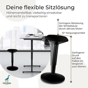 Регульований пуф Standup.Today Ella (білий/зелений) – висота 55-80 см – ергономічний пуф для офісу та дому – пуф з ефектом гойдання – пуф для робочого столу