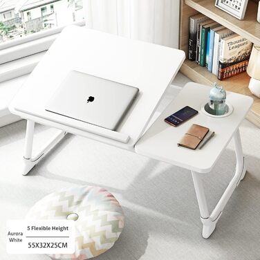 Столик для ноутбука на ліжко/софу з підставкою для чашки, білий. Регульований столик-підставка для ноутбука, ліжко, диван, балкон, тераса