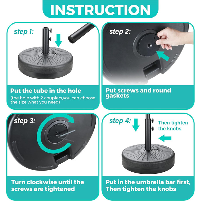 Міцний парасолькотримач InfiniPower 50 л для вулиці: газон, тераса, басейн (чорний)