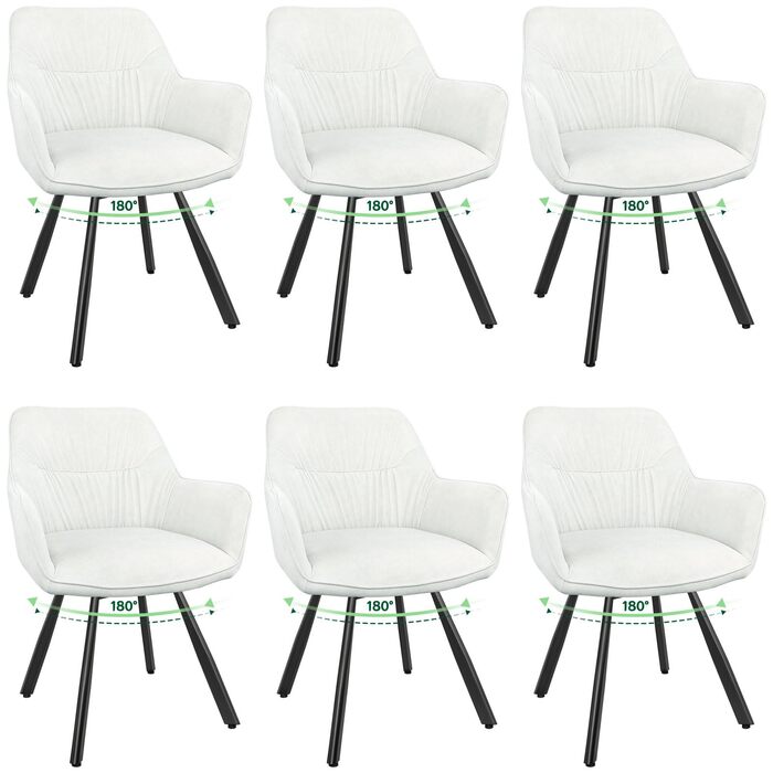 Набір обідніх крісел 6 шт., поворотні, з підлокітниками, 360°, м'які, оксамитові, для вітальні, кухні, робочого кабінету, спальні (бежевий)