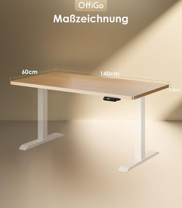 Регульований стіл OffiGo з 2 моторами, USB-C, 3 пам'яті, для столів 100-200 см (140 см, дуб)