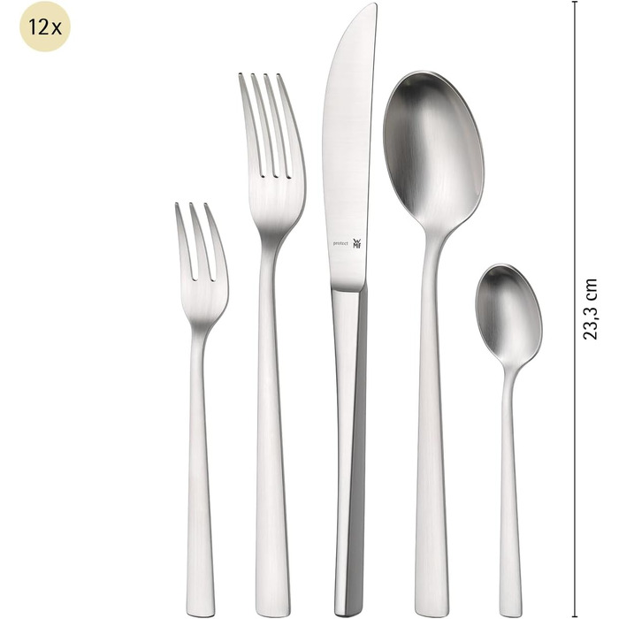 Набір столових приборів WMF Corvo на 6 осіб (66 предметів), нержавіюча сталь Cromargan protect, матова поверхня, стійкий до подряпин, придатний для миття в посудомийній машині