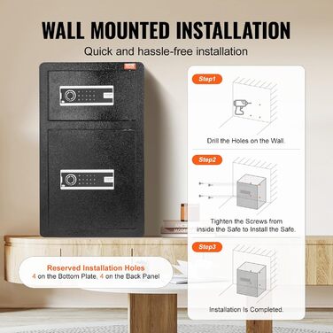 Сейф VEVOR з вогнестійким кишеням, 3,5 кубічних футів, 2 перегородки, цифровий сейф для дому, чорний, 1 дверцята (2 відділення)