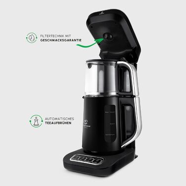 Чайоварка-робот Karaca Çaysever Pro 4-в-1: чайник, кавоварка, фільтр-кавоварка, 2500W, чорний & хром, з індикатором свіжості та голосовими підказками (великий, хром)