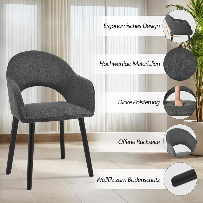 Елегантні кухонні стільці з підлокітниками (2 шт.) - бежевий, дерево, поліестер