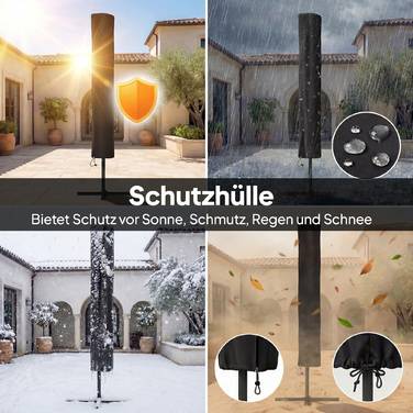 Сонячний парасоль з LED-підсвіткою, приблизно 300 x 200 см, регульований, балконний парасоль з ручним механізмом, захисний чохол, захист від УФ-променів, поворотний, темно-синій