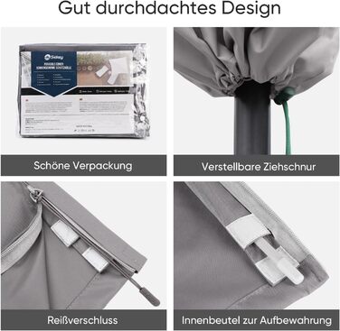 Чохол для садового парасоля Sekey: захисна накидка з кріпленням, водонепроникний, 190 x 30/50 см, світло-сірий