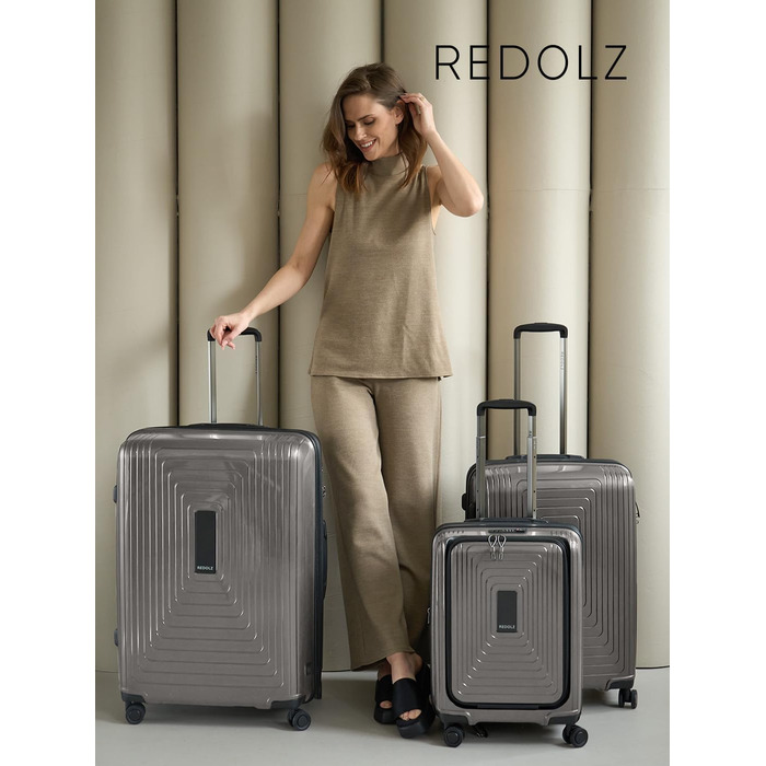 Набір валіз REDOLZ Essentials 14: S (55 см), M (66 см), L (77 см) з відділом для ноутбука, розширюваний, 4 колеса, TSA, Coffee Grey Metallic