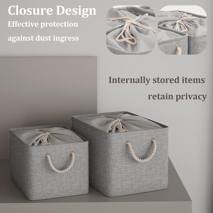 OUTBROS Коробки для зберігання (3 шт.) сірі, 33 x 23 x 20 см, тканинні, з шнурком та ручкою, складні