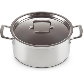 Сковорода Le Creuset з кришкою з нержавіючої сталі, 24 см, для всіх типів плит (включаючи індукцію) та духовки, срібна