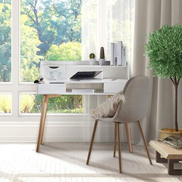 Дитячий письмовий стіл Teamson Home Creativo з MDF, з полицями та шухлядами, білий/натуральний, VNF-00045