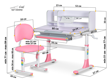 Комплект меблів Evo-kids (стіл+стілець+полиця) BD-21 PN