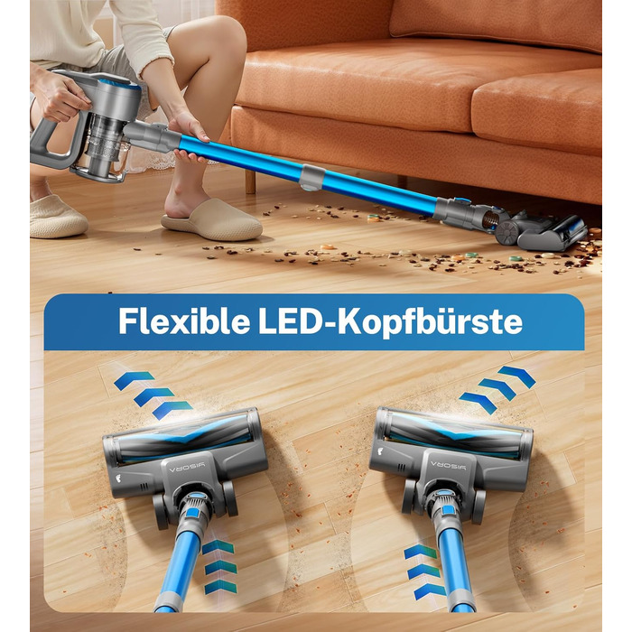 Бездротовий акумуляторний пилосос для дому, 25000Pa, 175W, 50 хвилин роботи, антизаплутана щітка, самостійна парковка, легкий, для килимів, твердих поверхонь, шерсті тварин (блакитний)