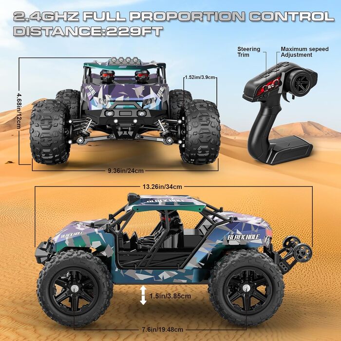 Радіокерований позашляховик Monster Truck 1:14 2.4GHz 4WD 40 км/год з 2 акумуляторами та комплектом шин для дітей та дорослих