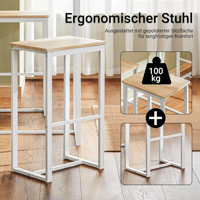 Стільниця SoBuy з 4 стільцями: кухонний/барний стіл для кухні, їдальні, маленьких кімнат. Компактний набір, білий, 100x60x96 см, висота стільця 67 см. OGT15-WN