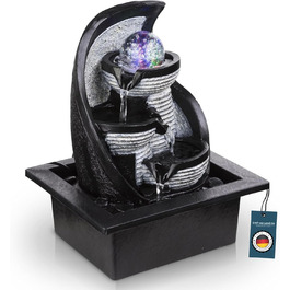 Настільний фонтан BMF-VERSAND® з RGB підсвічуванням та обертовою скляною кулею – декоративна лампа з RGB LED, кімнатний фонтан з підсвічуванням, сірий колір, куля, 4 ступені