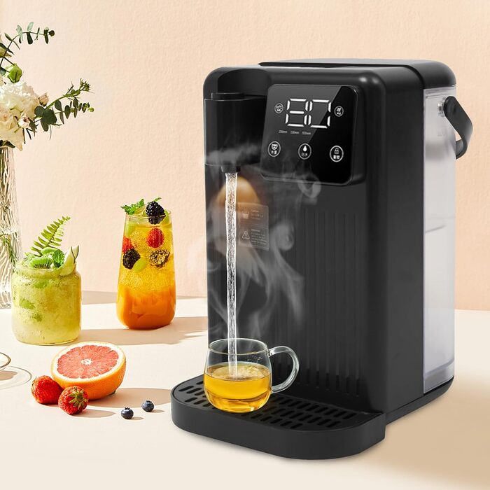 Диспенсер гарячої води з фільтром, 3 л, регулювання температури, сенсорний дисплей, нагрів за 3 сек, 25-99°C (чорний)